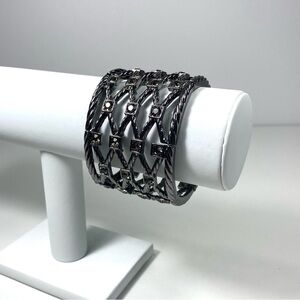 Lia Sophia Monte Carlo Crystal Rhinestone Gunmetal 2” Openwork Stretch Bracelet